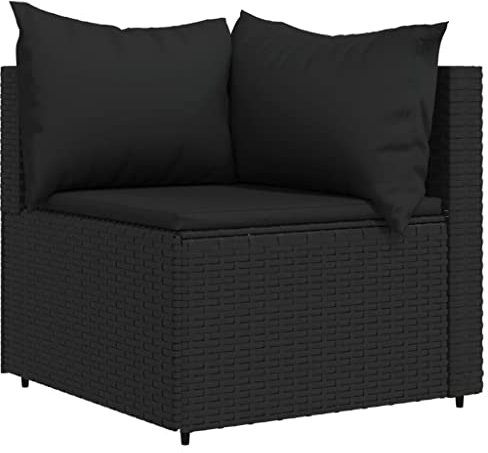 vidaXL Garten Ecksofa, Gartensofa mit Kissen Stahlrahmen, Modular Sofa für Garten Terrasse, Gartenmöbel Loungemöbel, Schwarz Poly Rattan