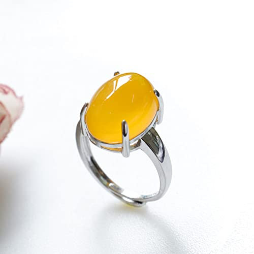 ARTQ Steinring Ellipse Gelber Jaspis Naturstein Ring Frauen Verstellbarer Öffnungsring Vintage Einfacher Eleganter Ring Muttertagsgeschenk Schmuck Für Frau Freundin Mutter