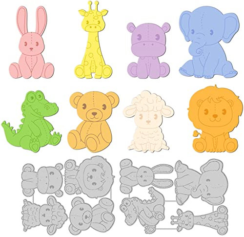GLOBLELAND Tiere Metall Schneiden Dies Kaninchen Giraffe Zoo Löwen Schaf Schneiden Dies Zoo Tiere Die Cuts Bär Hippopotamus Stanzen Für Karte Scrapbooking und DIY Handwerk Album Papier
