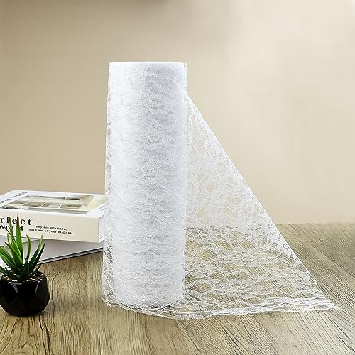 DECARETA 1 Rolle Tischläufer Weiss Spitze Tischband Spitzenband Weiß 30 cm x 20 m Spitzenläufer Dekostoff Spitzenstoff Vintage Spitze Tischdeko Spitzenband für Hochzeit Taufen Kommunionen