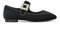 ESSEX GLAM Womens Flat Shoes Ladies Square Toe Diamante Buckle Strap Black Velvet Mary Jane Flat Walking Dolly Pumps Size 3