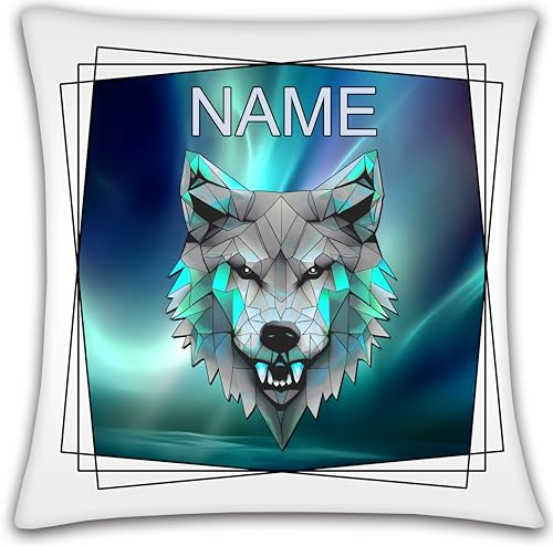Maus-Design Kissen personalisiert mit Name Wolf | wahlweise mit Füllung, satiniert, kuschlig, mit farbiger Rückseite