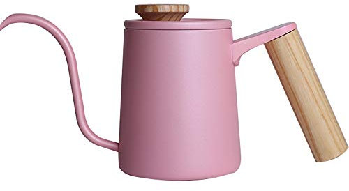 OQHAIR Caffettiera Caffettiera prodotta a mano Pentola a bocca sottile con manico in legno Caffè antiscottatura Caffettiera in acciaio inossidabile (Colore : Rosa, Dimensioni : 600ml) (Ro