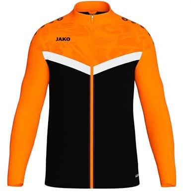 JAKO ICONIC Unisex Polyesterjacke Gr. 140 Schwarz/Neonorange - Atmungsaktive Kinder Trainingsjacke Jungen und Mädchen im modernen Design, 100% recyceltes Polyester