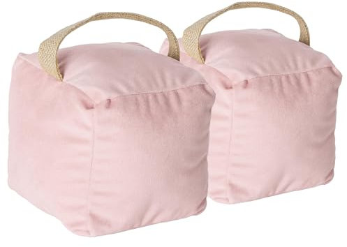 Nicola Spring Cube Door Stop - Pink - 14cm - Pack of 2 - Velvet Indoor Doorstop Home Interior Decorative Floor Mounted Door Stop Weighted Fabric Doorstoppers with Handle for Home, Office