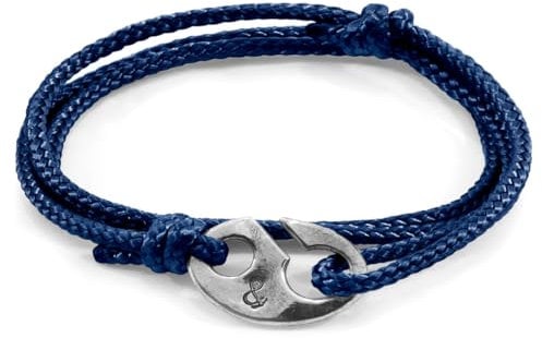 ANCHOR & CREW Navy Blue Windsor Silver and Rope Bracelet - Mens - One Size