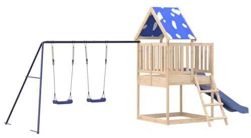 vidaXL Spielturm, Klettergerüst mit Rutsche Schaukeln Leiter, Kinder Kletterturm Spiel-Zubehör für Garten, Holz Spielplatz Spielhaus, Massivholz Kiefer