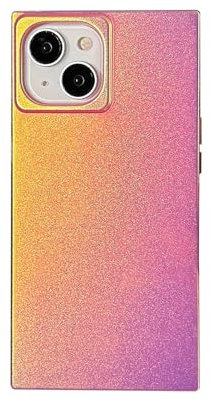 Rectangle Pink Iridescent Satin Phone Case for iPhone 15 Pro Max(6.7inch),Aeshtetic Neon Color Changing Glitter Shiny Rectangled Shape Slim One Piece Protective Cover(i15promax,Pink)