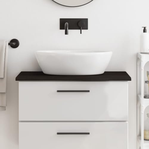 Encimera baño Madera Maciza tratada marrón Oscuro 80x40x2 cm,Lavabo sobre encimera, Lavabo de tocador, Lavabo sobre encimera para baño