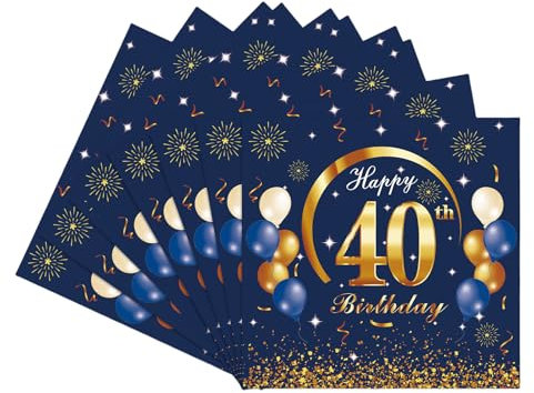 20pcs Navy Gold 40th Birthday Napkins,40th Birthday Serviettes for Men Women,40th Napkin Serviettes for 40th Birthdays Table Decorations,Birthday Party Tissue for Him Her 40th Birthdays Decoration