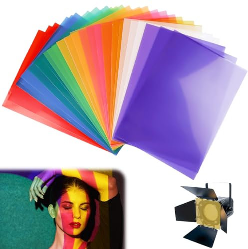 27 Stück Farbfolien Gel, Farbfilter Folie, Folie Hitzebeständig für Lampen, Farbfolien Gel Farbfilter A4, 9 Farben Transparente Farbfolien für Foto grafie Studio Strobe Blitz LED Licht Kamera Bühnen