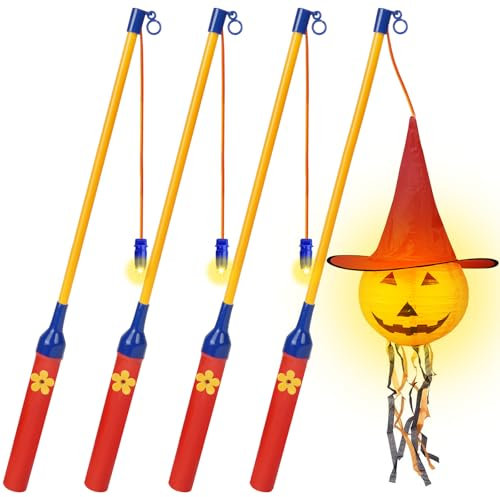 Aomig Bastone Lanterna, 4PCS LED Lanterna Bastone Elettrico, Pali Lanterne di Carta della Lanterna del Festival, Accessori Giocattoli Lanterne Adatto Processioni di San Martino Halloween