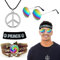 NebulaGlam Hippie Kostüm Set, 4 Stück Hippie Kleidung Herren Accessoires, 60er 70er Jahre Bekleidung, Friedenszeichen Halsketten, Kopfbedeckungen, Brillen, Armbänder (Herren)