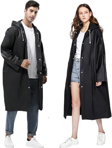 Gerhannery 2 Pezzi EVA Poncho Impermeabile Riutilizzabile, EVA Poncho Antipioggia per Donna e Uomo, Mantella Antipioggia con Cappuccio per Campeggio e Viaggi