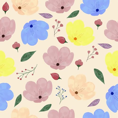 VaryFloral Pale Yellow Floral Wallpaper 30.5cmx300cm Self Adhesive Wallpaper Pink Blue Yellow Cute Flower Sticky Back Vinyl Watercolor Elegant Wall Stickers Waterproof Vinyl Wrap for Furniture Cabinet