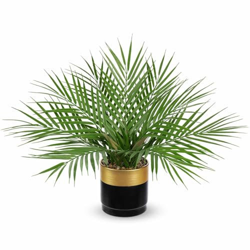 Oairse Artificial Palm Plant in Ceramic Pot 40cm Realistic Fake Greenery with Decorative Faux Indoor Plant for Home Office Shelf Table Desk Bathroom Living Room Decor