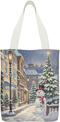 DACHAO Einkaufstasche aus Segeltuch, Christmas Street bedruckt, Einkaufstasche, Mehrzweck-Tasche, Fitness-Tasche,, 1