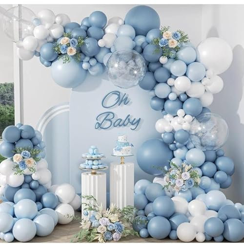 Luftballon Girlande Blau, 108 Stück Staubig Blau Luftballon Girlande mit Luftballons Blau und Weiß, Bläulich Party Deko Für Babyparty, Baby Shower, Gender Reveal, Geburtstag, Hochzeit, Jubiläum
