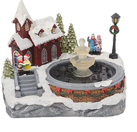 Fontaine de table d'intérieur - Décoration de village de Noël - Couleur LED lumineuse - Résine - Igloo - Musique - Fontaine d'animation - Figurines de décoration d'intérieur - Fontaine à eau de table