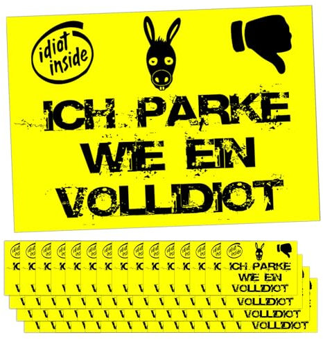 GamesMonkey® - Aufkleber - 50 Stücke + 10 BONUS - Parken wie ein Esel - 10 X 7 CM - Park Idiot Falschparker - für den Außenbereich (COL001)