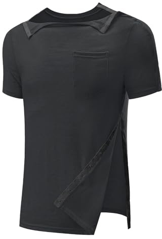 Sport Tshirts Herren Funktionsshirt Langarmshirt Vollständig Abreißbar T-Shirts nach Schulteroperationen mit Druckknopf Dialyse Chemo Port Zugangshemd M-XXL