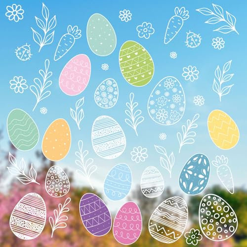 younikat Fensterbild Ostern Frühling 49 Teile I statisch haftend I wiederverwendbar I Fenster Deko Ostereier I you0032
