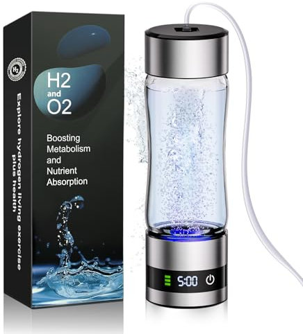 IUHFSIFS 2025 Neu Wasserstoff Wasserflasche mit Digitalanzeige, 5000 PPB H2-Konzentration & SPE-Technologie der 2. Generation, Wasserstoffreiches Wasser in 5 Minuten, 450ml (Silber)
