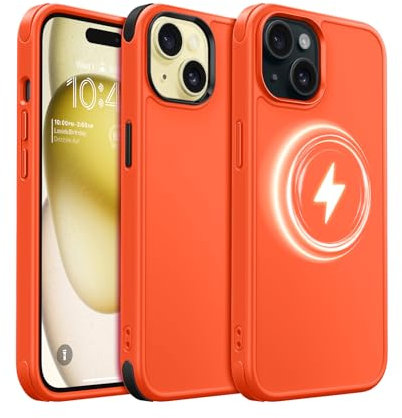MobNano Magnetisch Hybrid Silicon Hülle für iPhone 15 Hülle [Kompatibel mit MagSafe][2-Sets Bumpers] Stoßfest Schutzhülle Magnet Dünn Handyhülle iPhone 15 Case Neon Orange