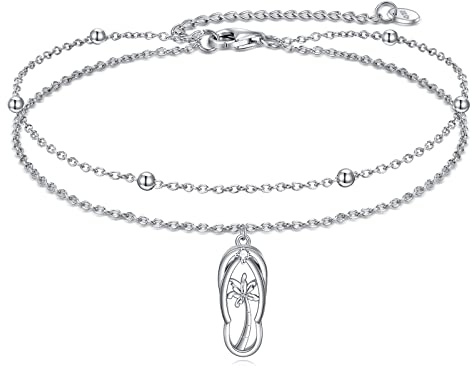 YONFQE Flip Flops Slippers Bracelet S925 Sterling Silver Palm Tree Pendant Beach Holiday Jewellery Gift for Women
