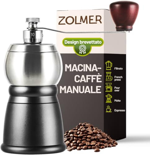 Zolmer Manual Coffee Grinder, Hand Coffee Grinder with Stainless Steel Grinder, Adjustable Grinding Levels for Espresso, Filter Coffee & Mocha, Compact and Robust Manual Coffee Grinder