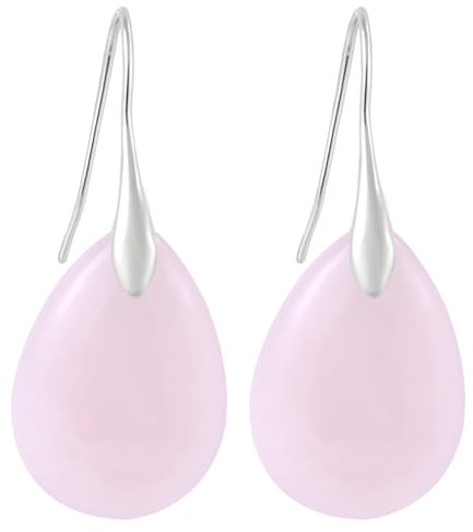 Orecchini Pendenti con Perle di Agata, Orecchini a Goccia con Amo da Pesca in Pietra Naturale di Alta Qualità Eleganti Gioielli Pendenti alla Moda per le Donne (Rosa e Argento)