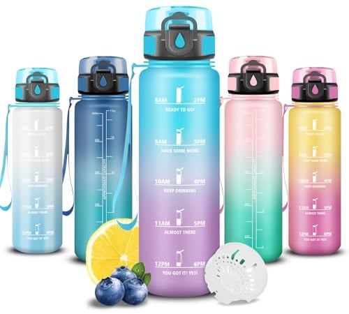 Grsta Botella Agua 500ml, Botella Agua Niños con Filtro, a Prueba de Fugas, Cantimplora Infantil, Fácil de Limpiar, Cantimplora con Marca de Tiempo, para la Escuela, Oficina, Acampar, Adulto, Running