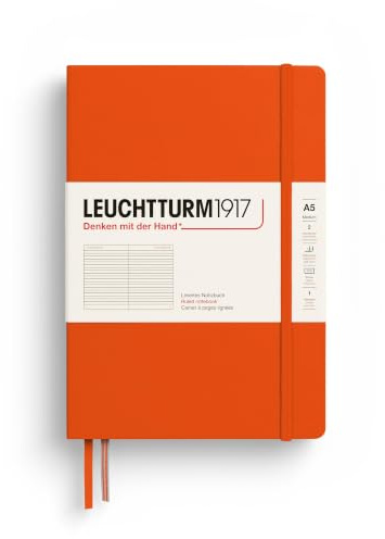 LEUCHTTURM1917 373983 Notebook Medium (A5), Hardcover, 251 Numbered Pages, Pumpkin, Ruled