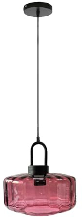 Hnexsei Moderne Pendelleuchte aus bernsteinfarbenem Glas mit E27-Fassung, Hängelampe mit mattschwarzem Sockel für Küche, Esszimmer (Lila)