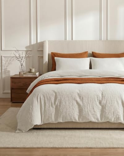 Bailix Premium Musselin Bettwäsche Sets 200x220 3 teilig 100% Baumwolle atmungsaktiv & bügelfrei Bettbezüge 200x220cm + 2er Kissenbezüge 80x80cm Oeko-Tex Bettwäsche-Sets mit Knöpfe Weiß