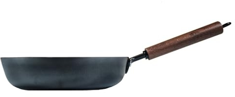 CKHNX 28cm Deep Flat-Bottom Cast Iron Frying Pan - Nitrided Non-Coated, Solid Wood Handle | Induction/Gas/Open Flame Compatible, Low Maintenance for Home & Gifting (28cm)