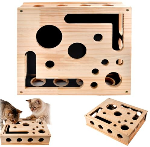 Cat Nail File & Scratch Puzzle Enrichment Box, Interactive Cat Toy,Cat Scratch Puzzle Enrichment Box, Cat Nail File Scratcher Wooden Scratch Boxes Sandpaper for Indoor Kitten Cat Scratching