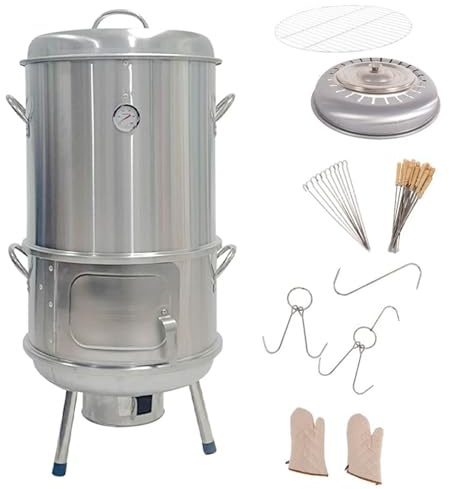 Ahumador Barbacoa Portatil Carbon Barril De Acero Inoxidable De 360° Con Termómetro Y Puerta De Observación Diseño Dividido para Camping 40 X 95 Cm Barril Asador
