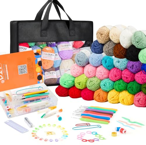 Youyijia 113-teiliges Häkelset für Anfänger und Erwachsene, All-in-One-Starterset mit Acrylgarnen, ergonomischen Häkelnadeln und Zubehör, perfektes Geschenkset für Handarbeitsbegeisterte
