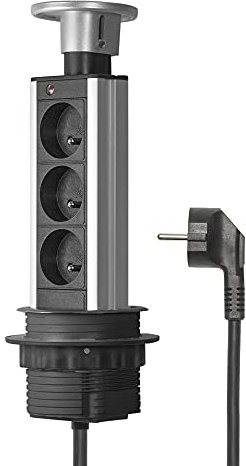 Elbe Inno Bloc Prise Encastrable 3 Prises de Courant Diamètre 80mm Multiprise Escamotable Standard pour Plan de Travail Cuisines Bureau Chambre