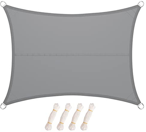 LARMNEE Sonnensegel, Rechteckig, Sonnenschutz inkl Befestigungsseilen, 4 x 6 m, PES, für Garten Balkon, Wasserdicht, UV-Schutz, Reißfestigkeit, Outdoor, Hellgrau ELG46SP02