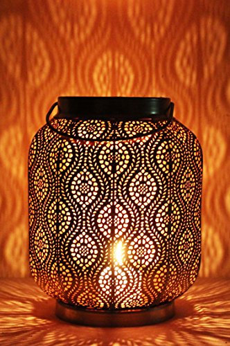 Orientalische Laterne aus Metall Baghira Schwarz 26cm | orientalisches Marokkanisches Windlicht Gartenwindlicht | Marokkanische Metalllaterne für draußen als Gartenlaterne, oder Innen als Tischlaterne