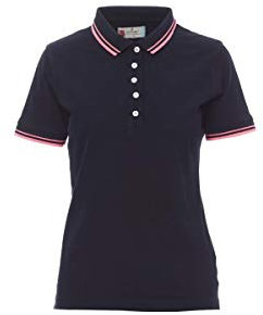 PAYPER Skipper Lady Polo Sfiancata da Donna Manica Corta 100% Cotone Colletto Manica a Costine Spacchetti Laterali Rinforzo Sagomato Retro Collo Blu Navy/Fucsia Neon (XL)