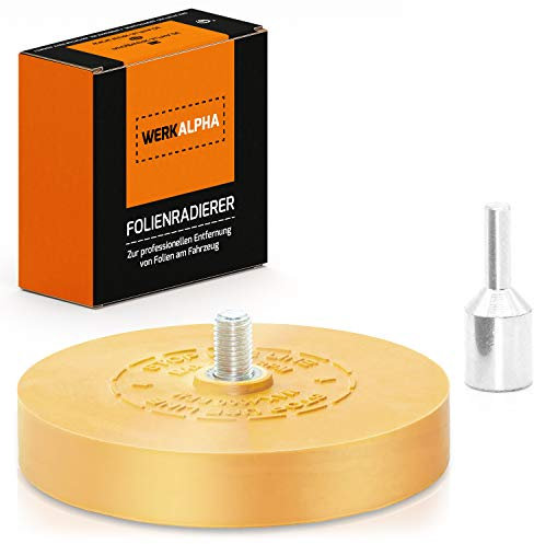 Werk Alpha Folienradierer mit Adapter zum Professionellen Entfernen von Folien und Kleberesten am Fahrzeug, Auto oder Motorrad
