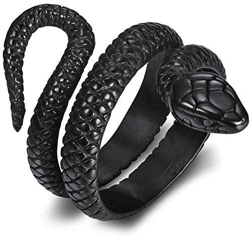 JewelryWe Schmuck Herren-Ring Schlange Ring Edelstahl Zweireihig Öffnung Band Retro Schwarz Größer 66