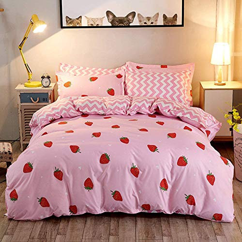 Erdbeer Bettbezug Set Niedlichen Karikatur Erdbeer Bettbezug Für Kinder Teens Mädchen Bettwäsche Set Kawaii Obst Dekor Tagesdecke Niedlich Warm Süß Thema Bettbezug Weiche Mikrofaser Bettdecke, 200x200