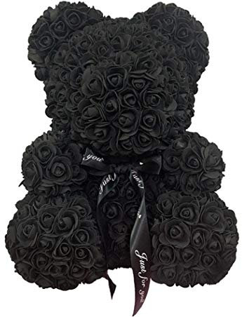 Boosns Orso Rosa 10 Pollici Orsacchiotto di Peluche Fiori Artificiali Festa della MammaAnniversario con Acquazzone Nuziale (Nero)