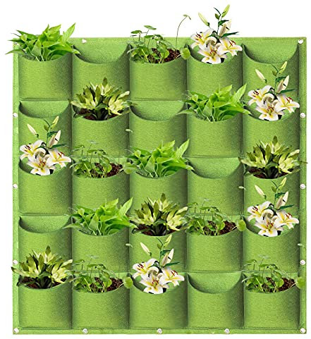 LITLANDSTAR Hanging Planter Bags, 25 Pockets Hanging Vertical Wall Mounted Planter Planting Grow Bags, Gardening Vertical Greening Flower Container Plant Pouch Storage Bags(1m×1m, Green)