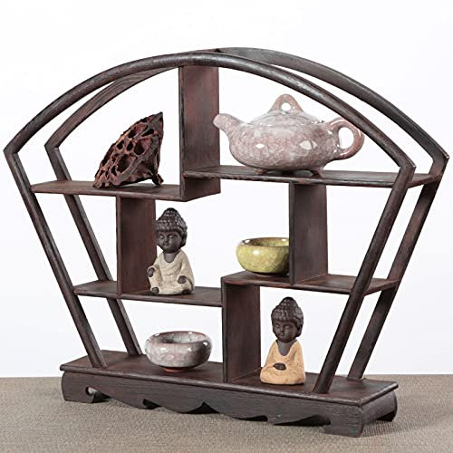 ZWJABYY Antike AusstellungsstäNder-KuriositäTenregal-Chinesische Teekanne-Setzkasten Holz Vintage-Blumentopf Rack-Schreibtisch Dekoration.,E