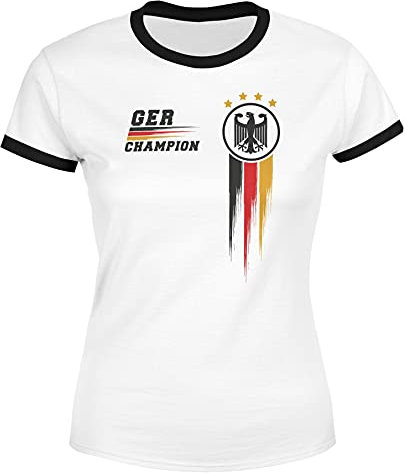 MoonWorks® Damen EM-Shirt Deutschland Fußball Fanshirt Germany Champion Europameisterschaft 2024 weiß-schwarz L